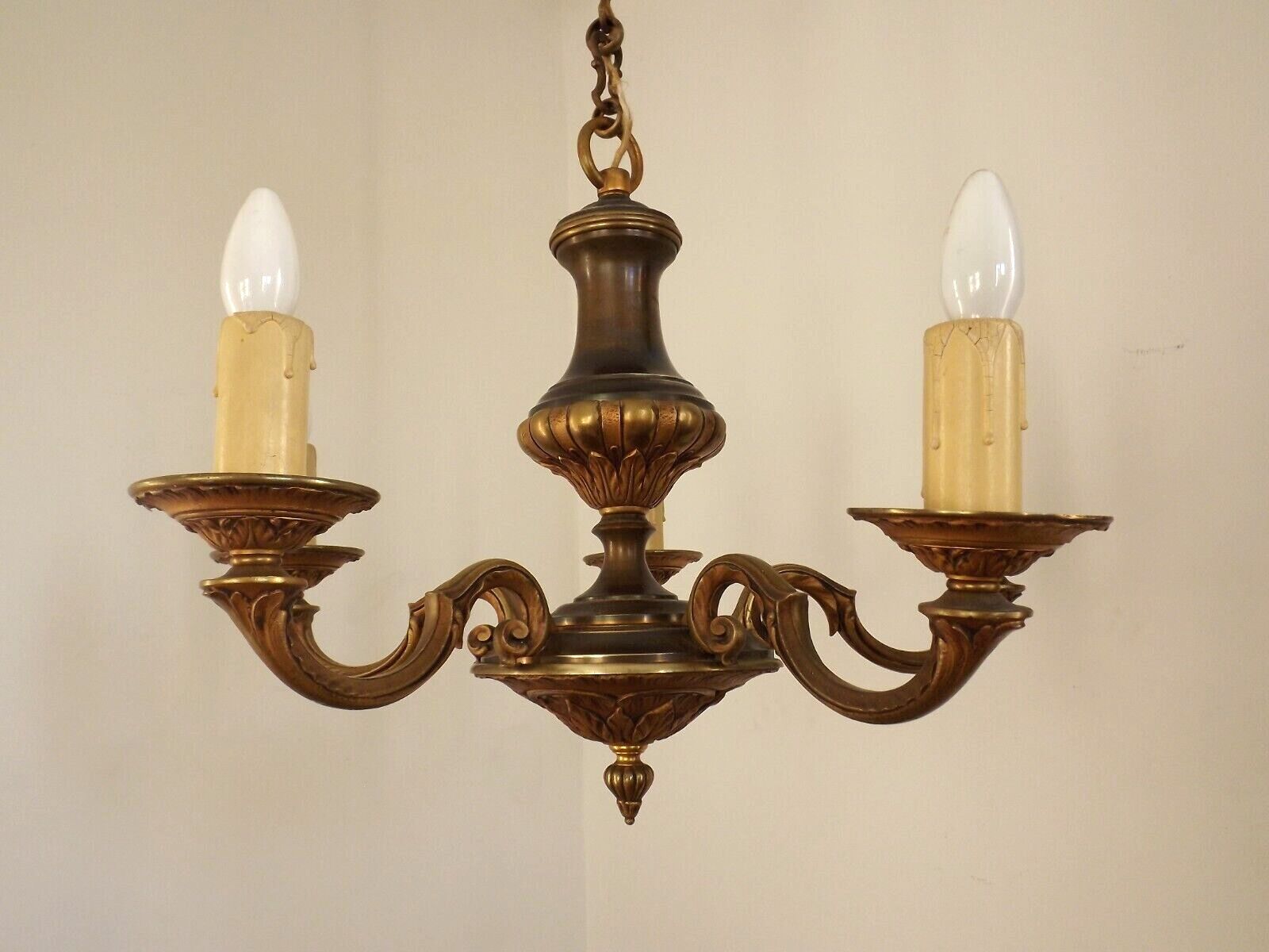 French Vintage Heavy Bronze/Brass 5 Light Empire Style Chandelier 3990