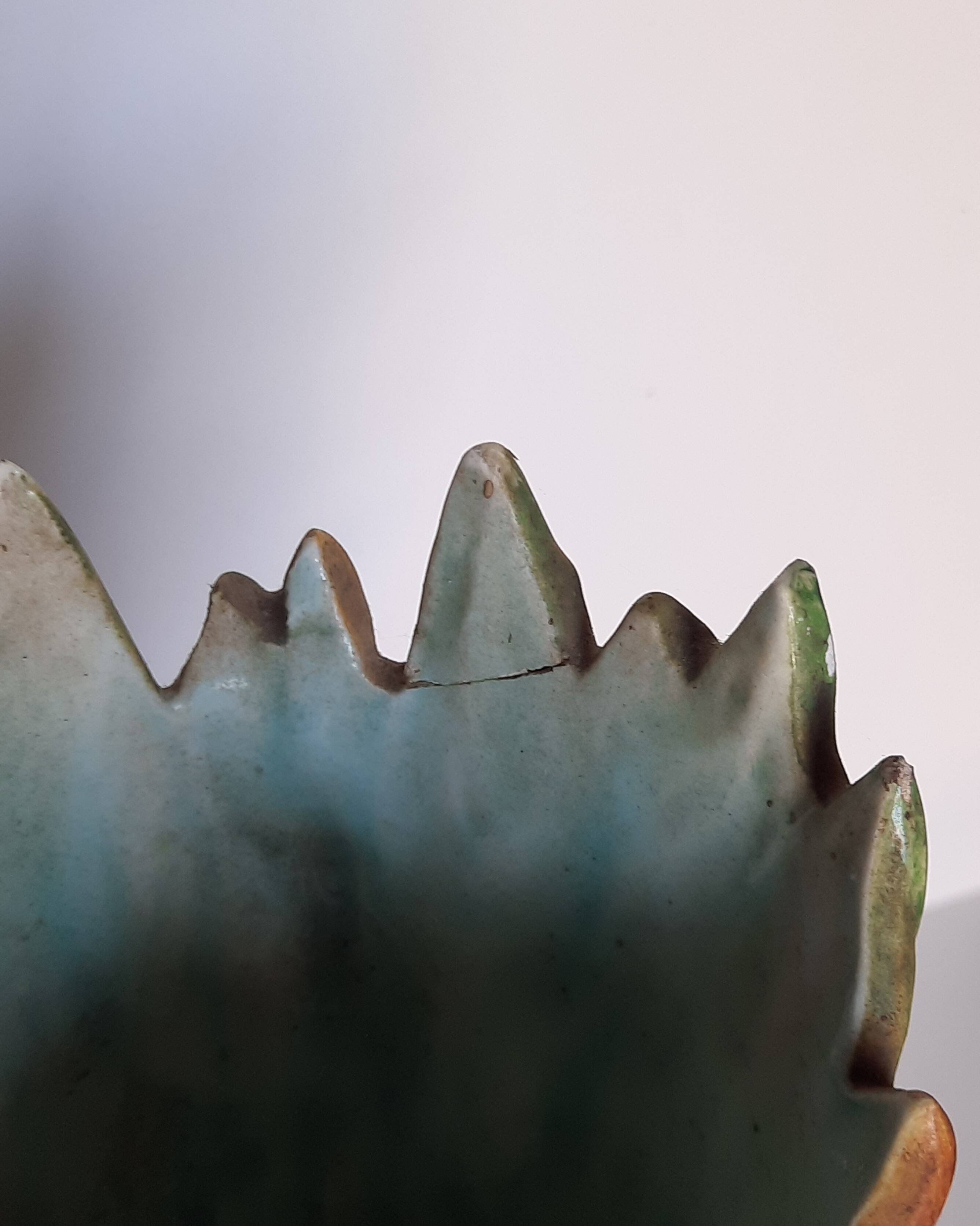 Art Nouveau majolica heron and iris vase