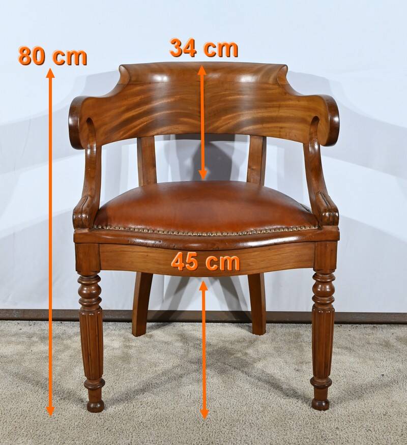 Mahogany Office Armchair, Louis Philippe Period – Mid-19th Century