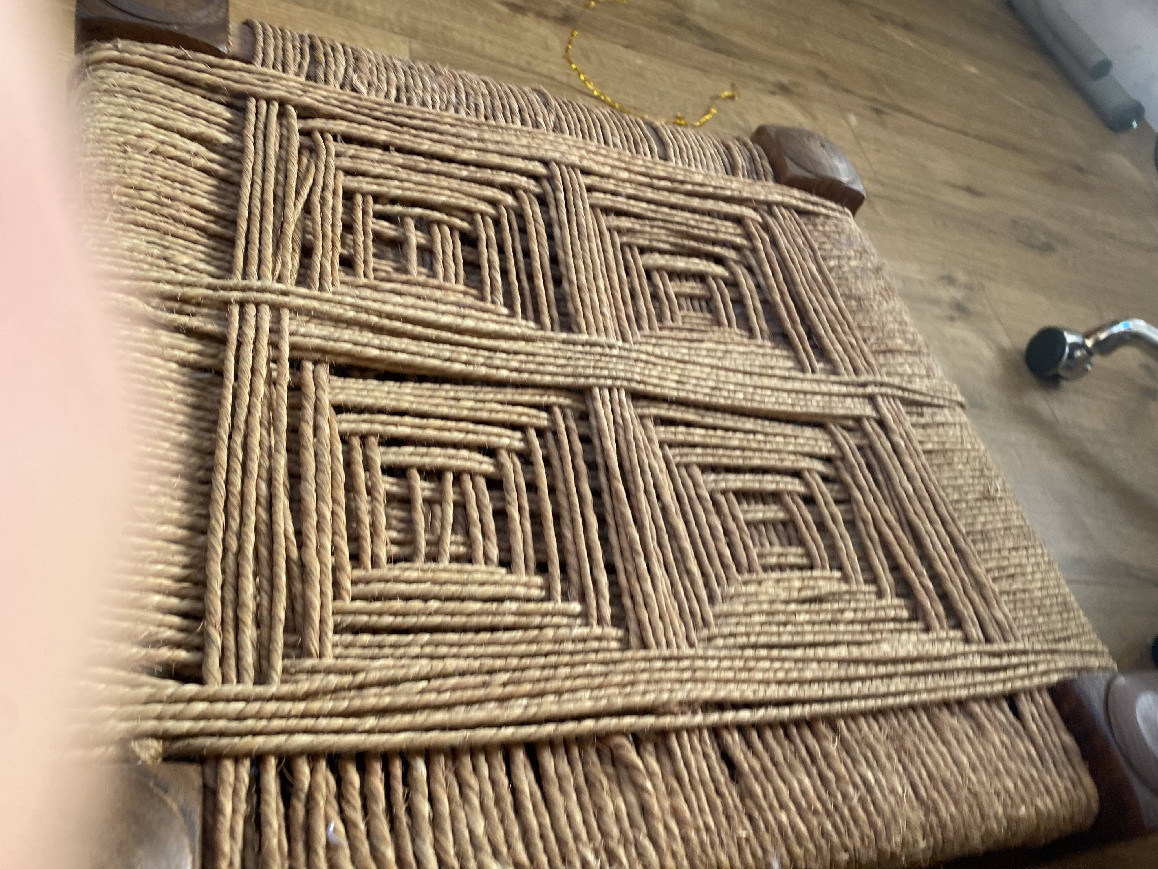 3 wooden and rope charpoy stools