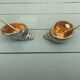 vintage earthenware salt cellars shell decor + golden spoons in box