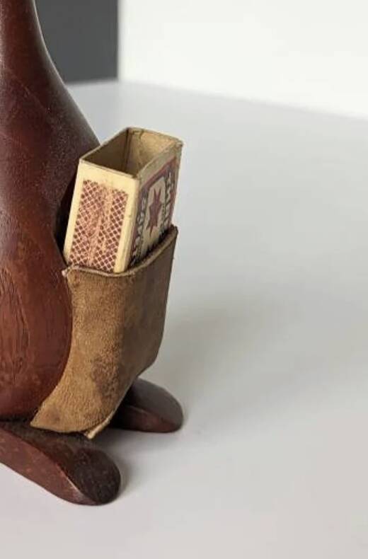 Teak wood kangaroo sculpture & genuine leather, Damemark design 1970