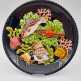 Ceramic plate barbotine vallauris trompe l'oeil kitsch Fish