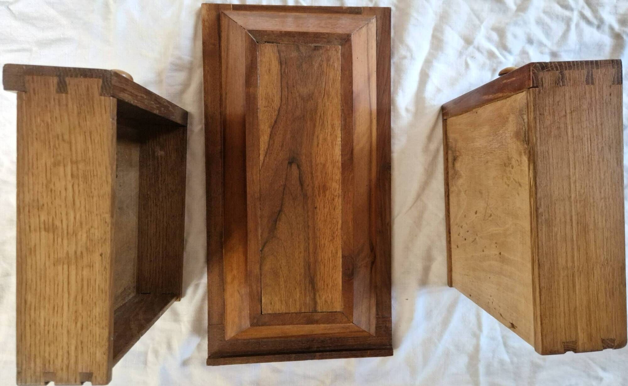 Nineteenth-century walnut work table with flaps, large storage + secret drawer.