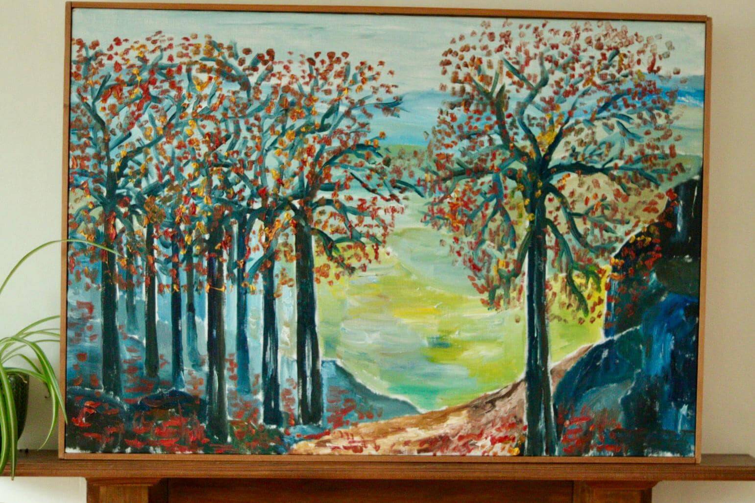 Original vintage Swedish oil on canvas – "Autumn Trees"