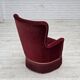 1970s, Danish armchair, cherry-red furniture velour, ash wood legs.