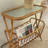 Porte-revues, table d'appoint en bambou et verre