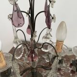 pair of chandeliers, lamp, silver-plated metal, crystal, tassels, florets, pendant, rosettes