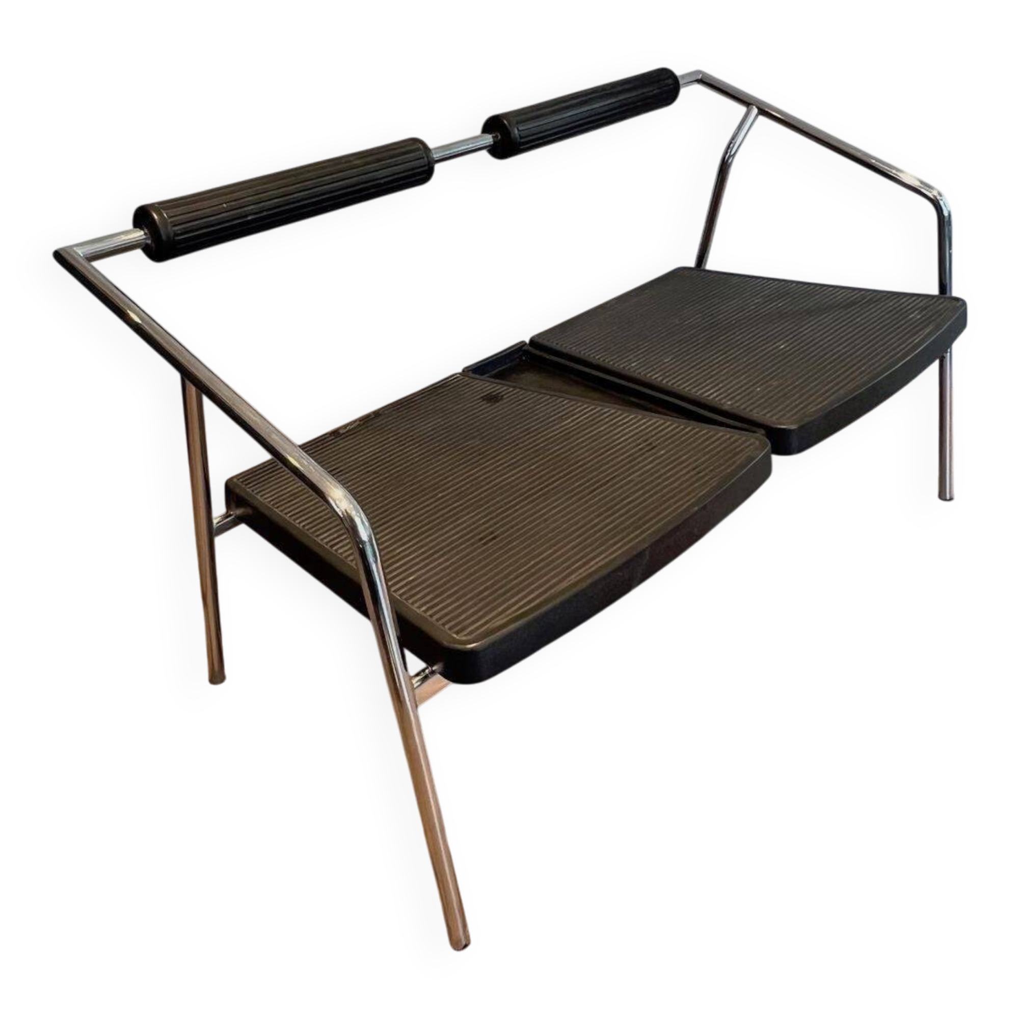 Canapé Design ‘System’, Chrome & Caoutchouc Noir, France, vers 1970