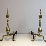 Pair of neo-Gothic bronze and wrought iron andirons