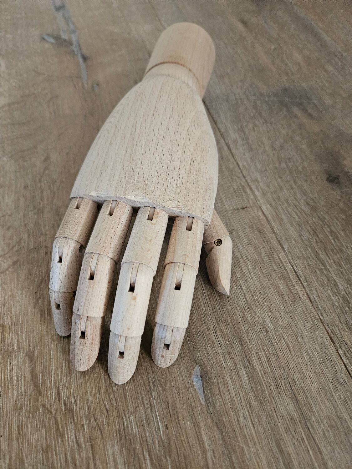 Large articulated wooden hand