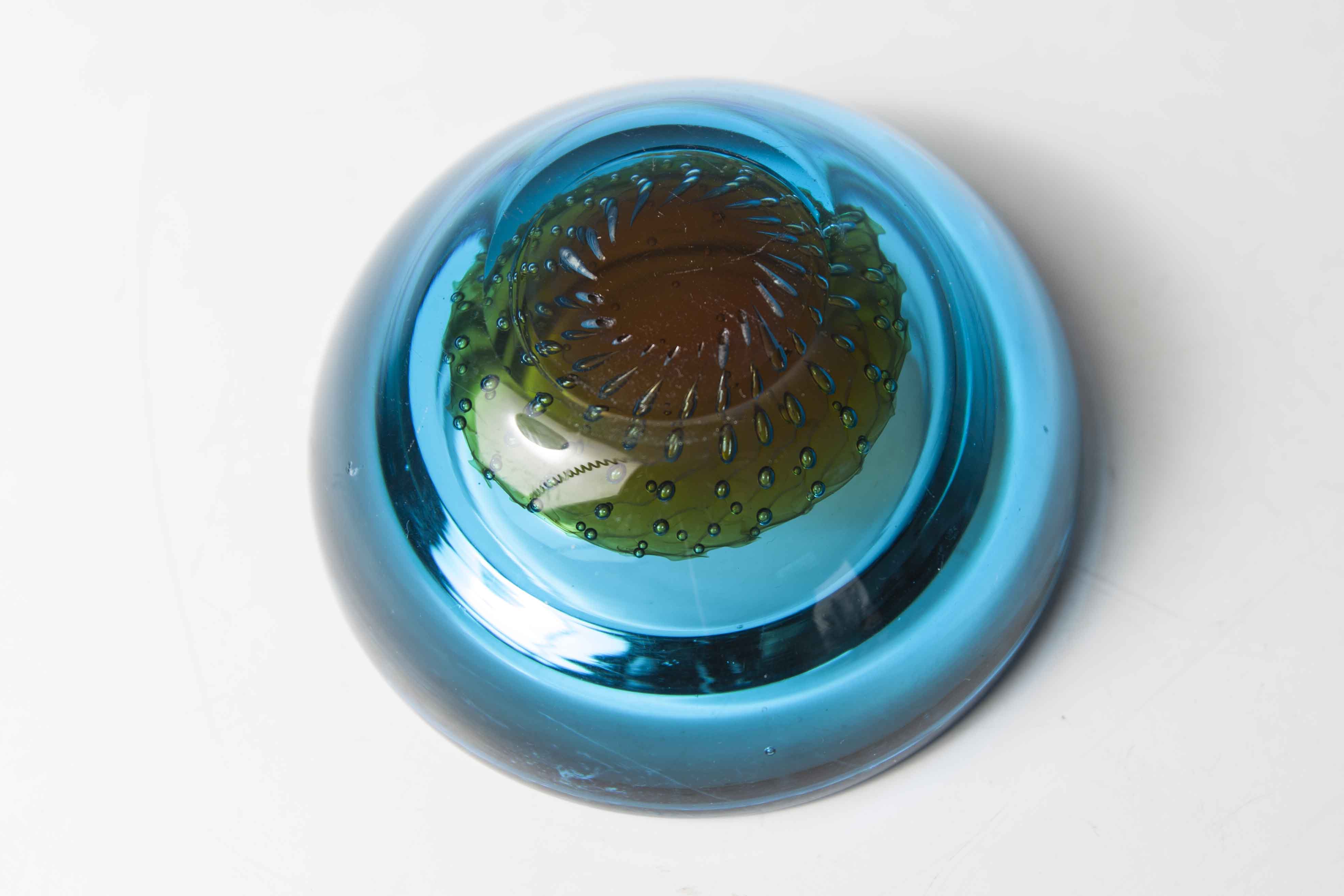 Murano ashtray blue orange bubble