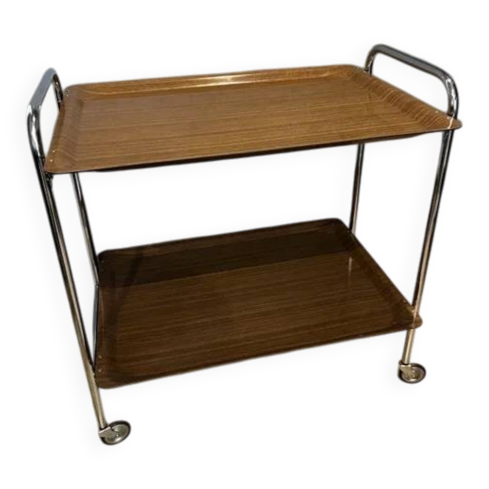 ADT Mobile Bar Cart / Serving Trolley — Chrome & Wood-Effect, 1970s Germany