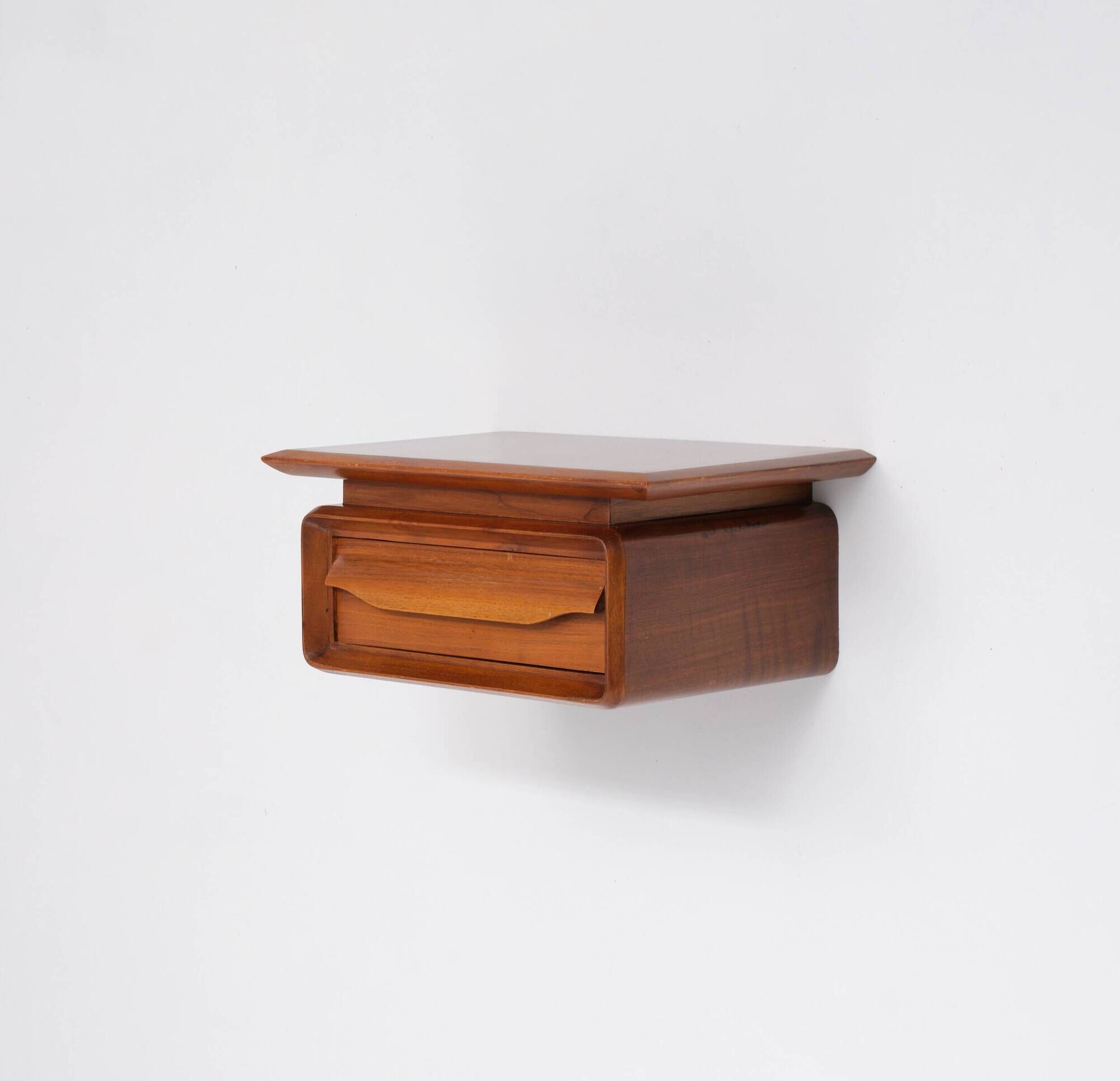 Pair of 1950s Italian Wall-Mounted Wooden Nightstands with Single Drawer