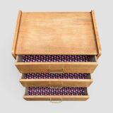 Vintage chest of drawers with compass feet, raw oak, 1960