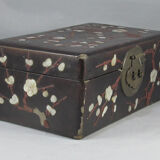 Ancient chinese box made of woolly wood and encrusted with mother-of-pearl