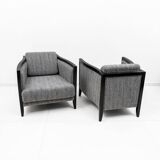 Paire de fauteuils Art Déco italiens en bois laqué noir et velours côtelé