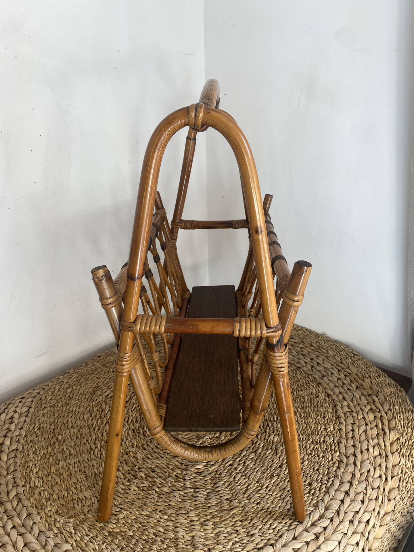 Bamboo and rattan magazine rack, 1960s