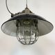 Black Enamel and Cast Iron Industrial Cage Pendant Light, 1950s