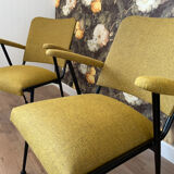 Duo of bridge armchairs, restored,
