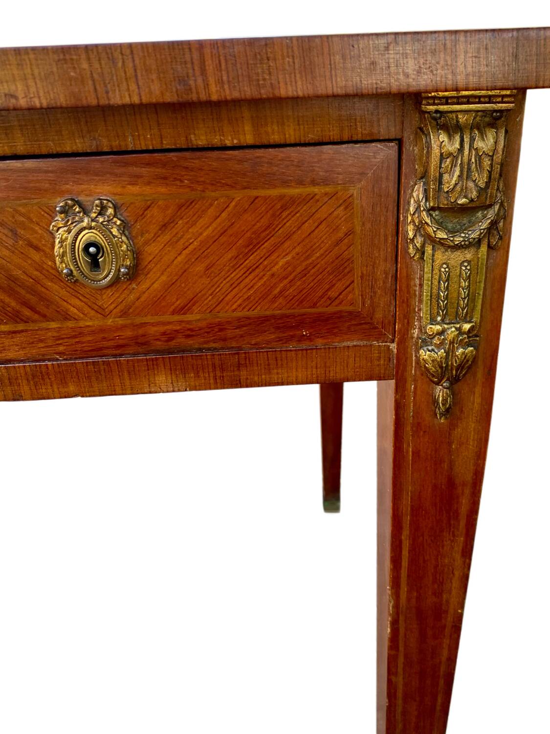 Louis XVI desk with veneer and brass, 3 drawers.