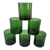 Lot de 6 verres à eau verts en verre bullé années 70