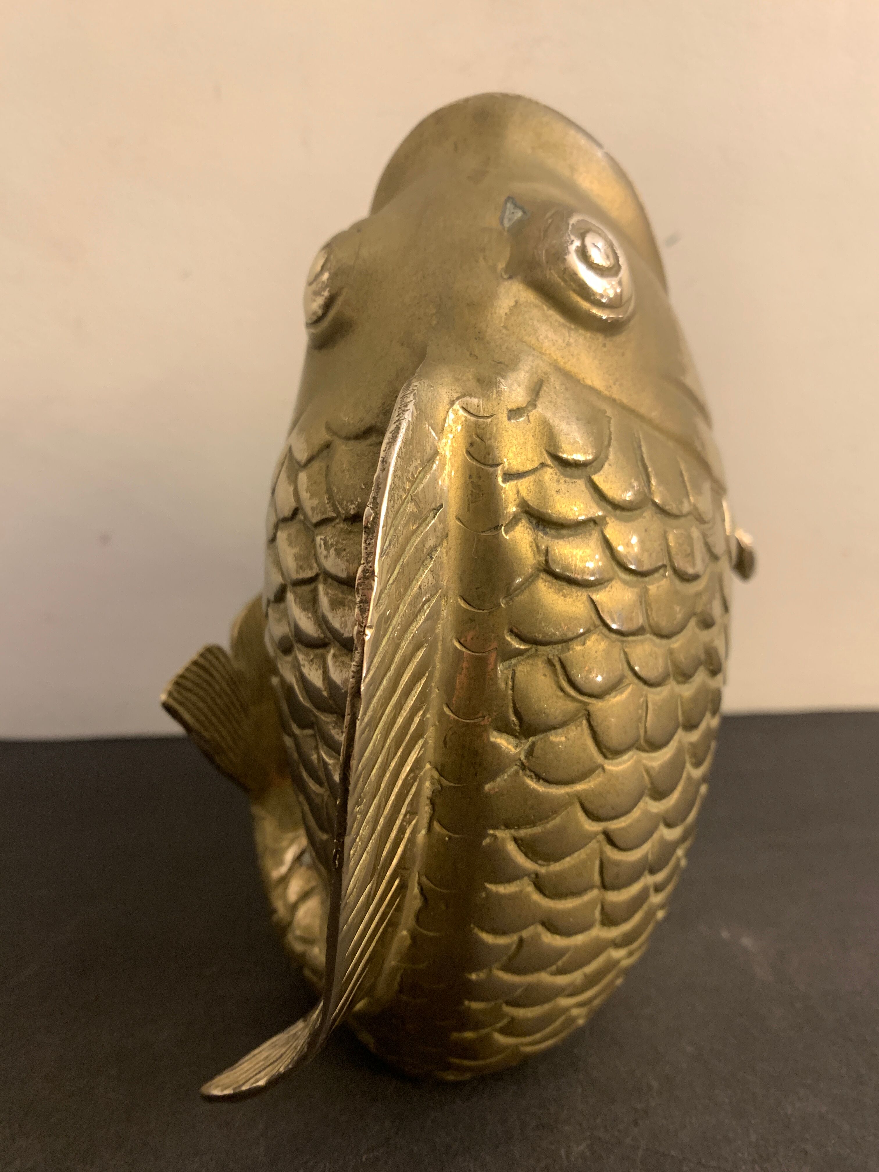 Koi fish vase, solid brass carp, Japan, late nineteenth century