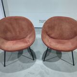 Paire de fauteuils vintage ballon en daim