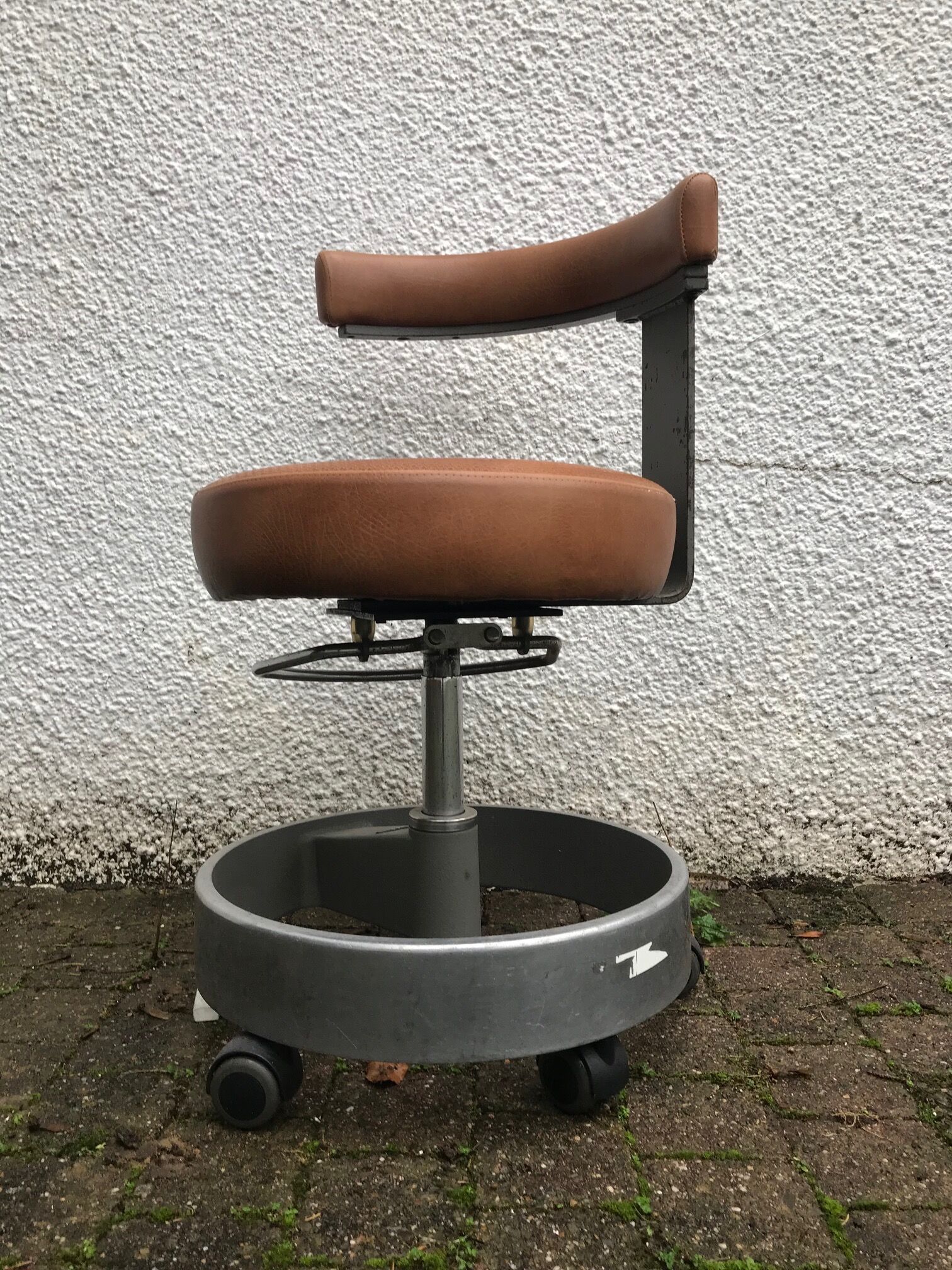 Siemens revolving and height adjustable brown industrial chair 1970