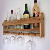 bottle shelf, recycled wooden glasses