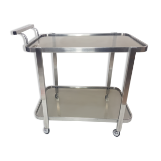 Service trolley brushed steel and 70s smoked glass