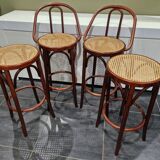 Lot de 4 tabourets de bistrot en cannage vintage