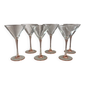 Set of 6 Vintage Luminarc Martini / Cocktail Glasses – Soft Pink Peach – 19