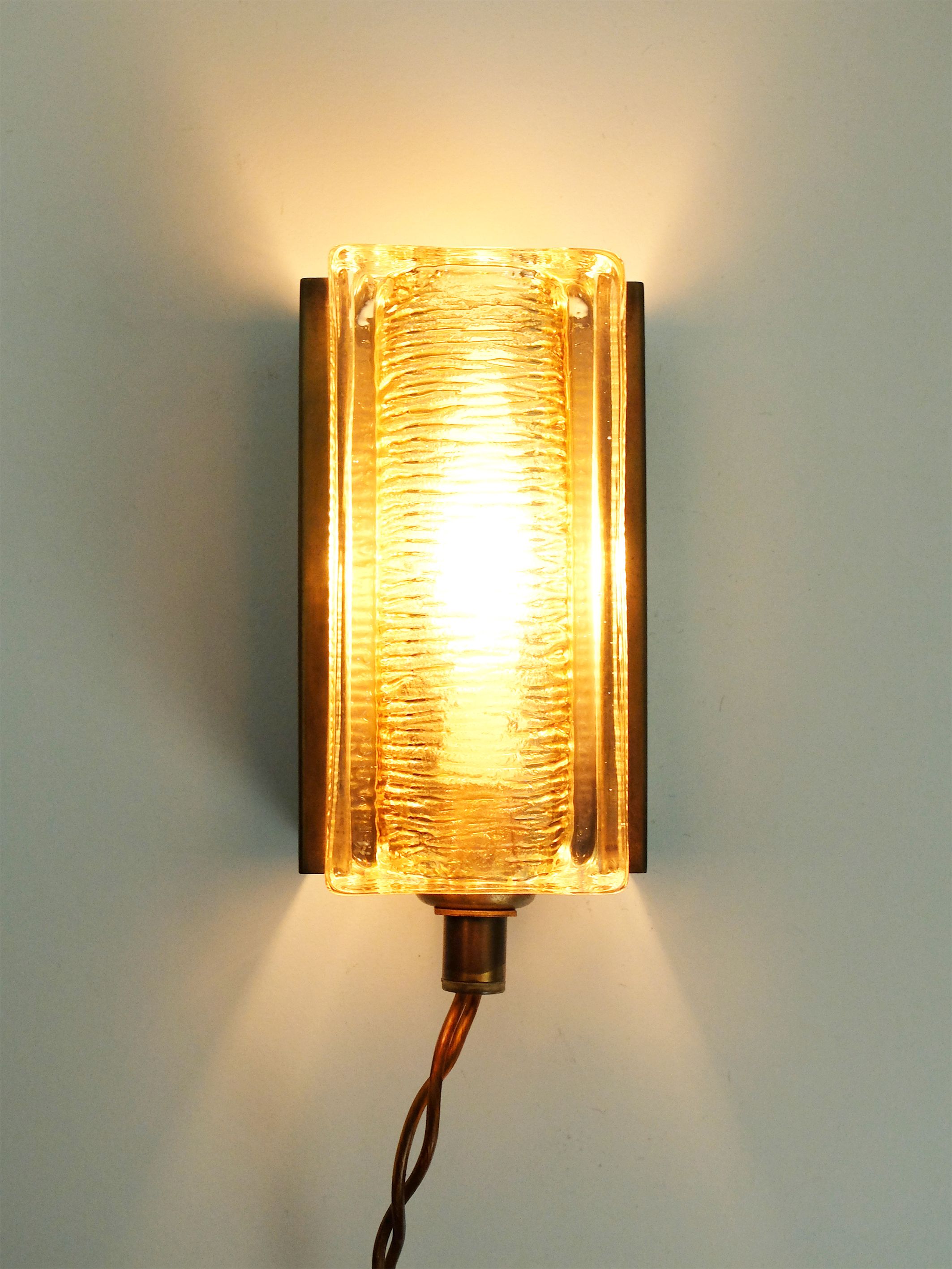 Danish vintage Atlantic model wall lamp, brass and glass, Vitrika 1960s