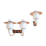2 wall lamps from the 60s, modernist, copper and opaline