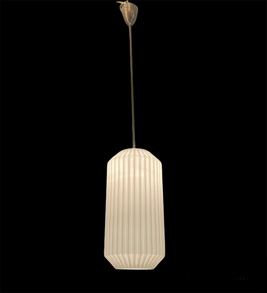 Opaline Glass Pleated Light Pendant, 1950s