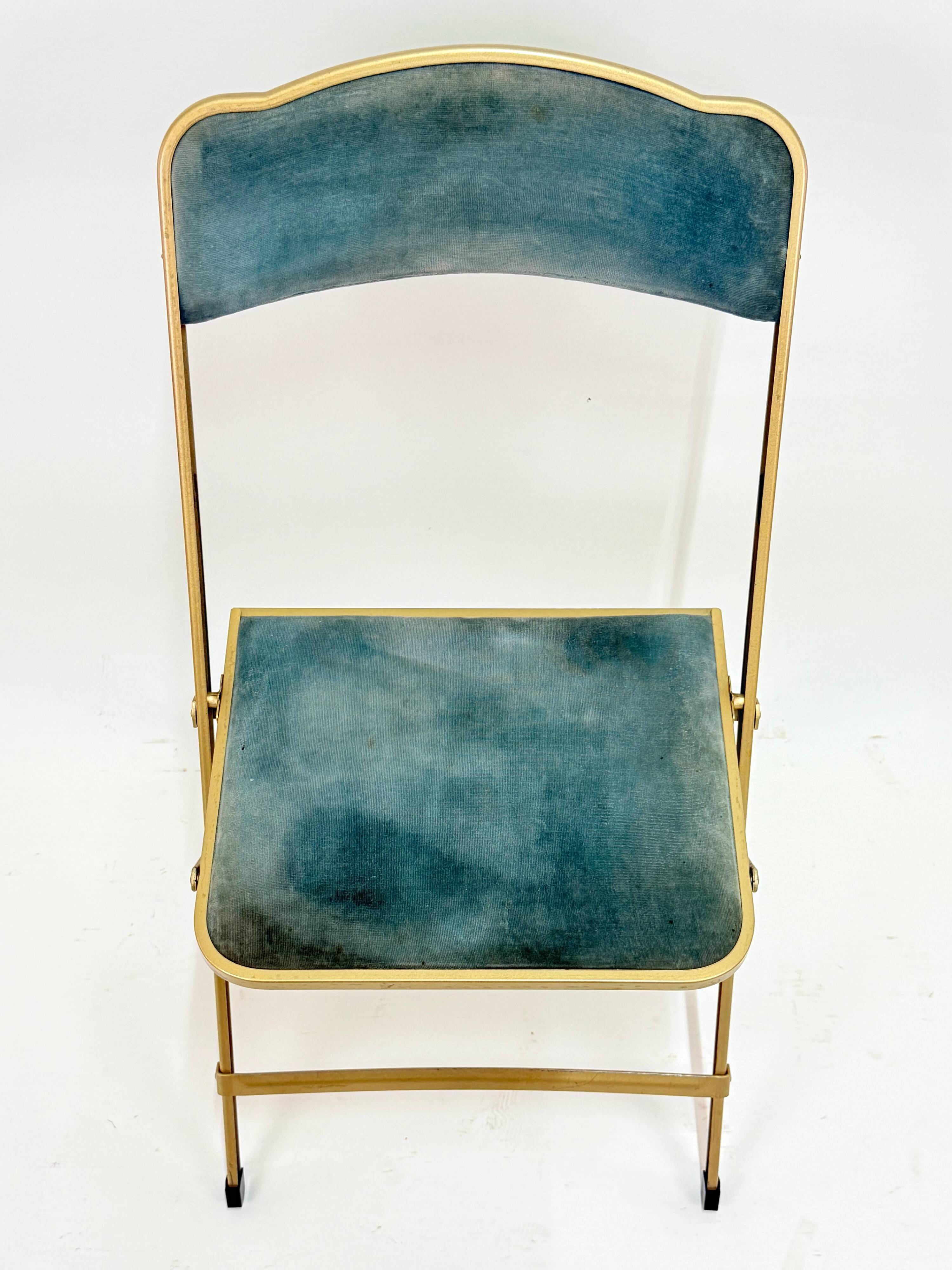 Old pair of chaisor folding chairs - metal & velvet - vintage 60's 70's