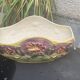 Yellow glazed ceramic slip planter, hawthorn pink flower pattern, art deco
