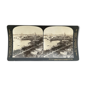 Photographie ancienne, stereo, stereograph, luxe albumine 1903 vue du Campanile, Venise