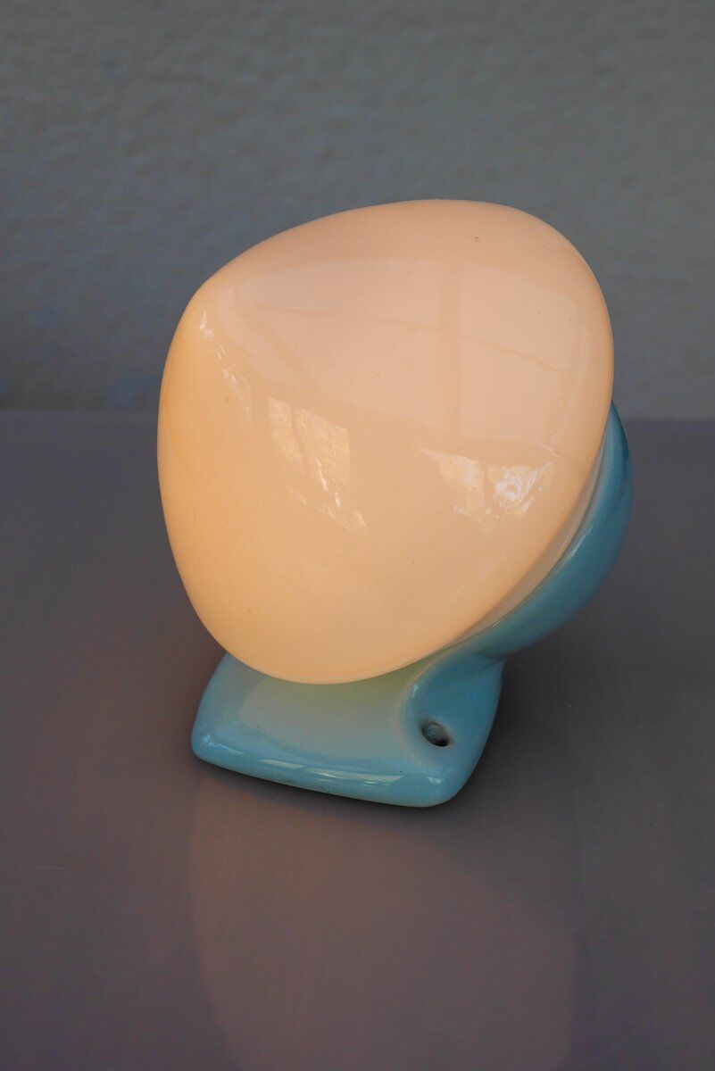 Large mid-century modern pale blue bathroom sconce from Ifö
