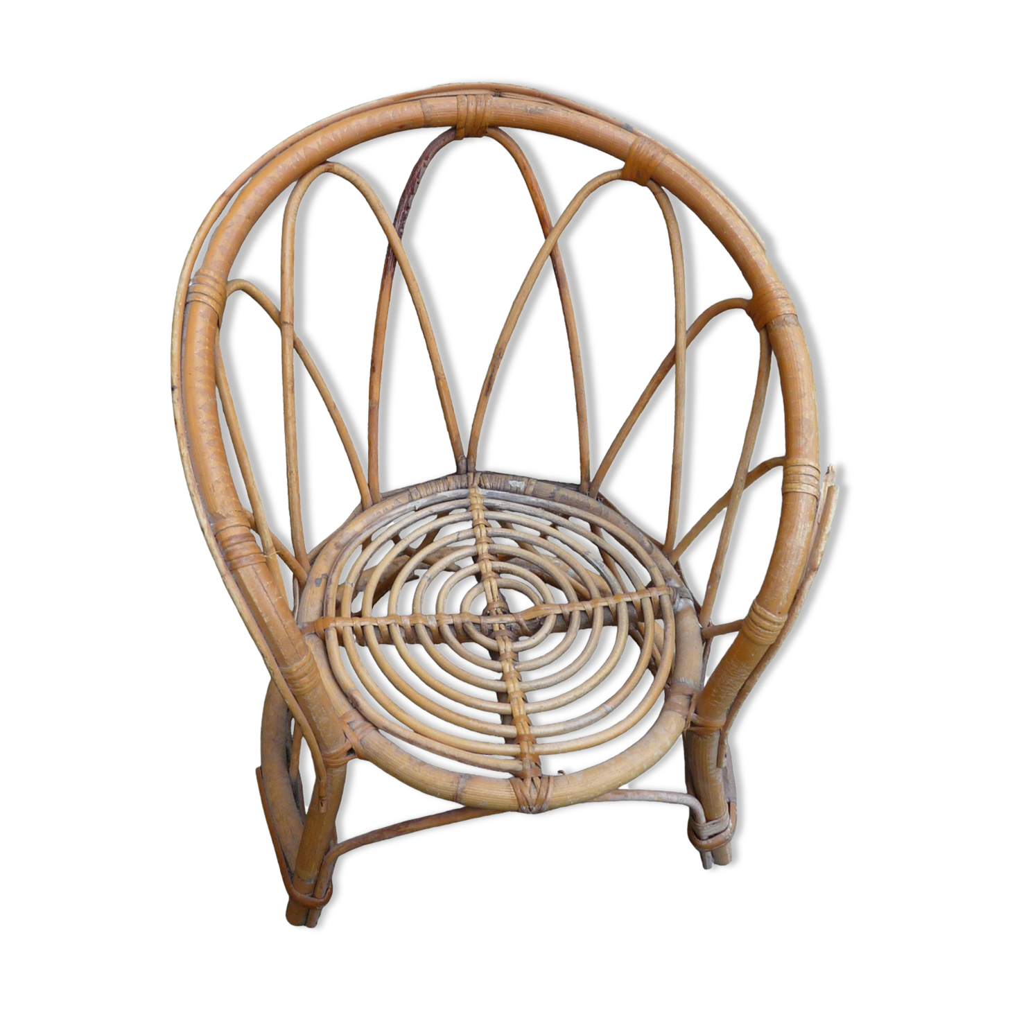 Small round rattan children's chair, vintage 70s