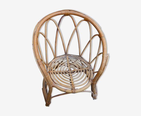 Fauteuil enfant rond en rotin vintage 70s