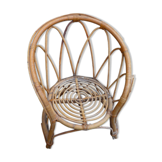 Small round rattan children's chair, vintage 70s