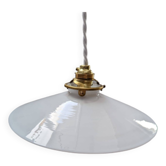 Ancienne suspension baladeuse en opaline blanche Art déco 1930 Ø 24.7 cm