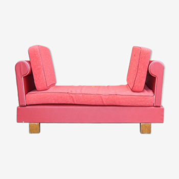 Meridienne vintage banquette années 50 60 skai rouge