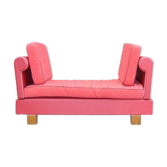 Meridienne vintage bench seat years 50 60 skai Red