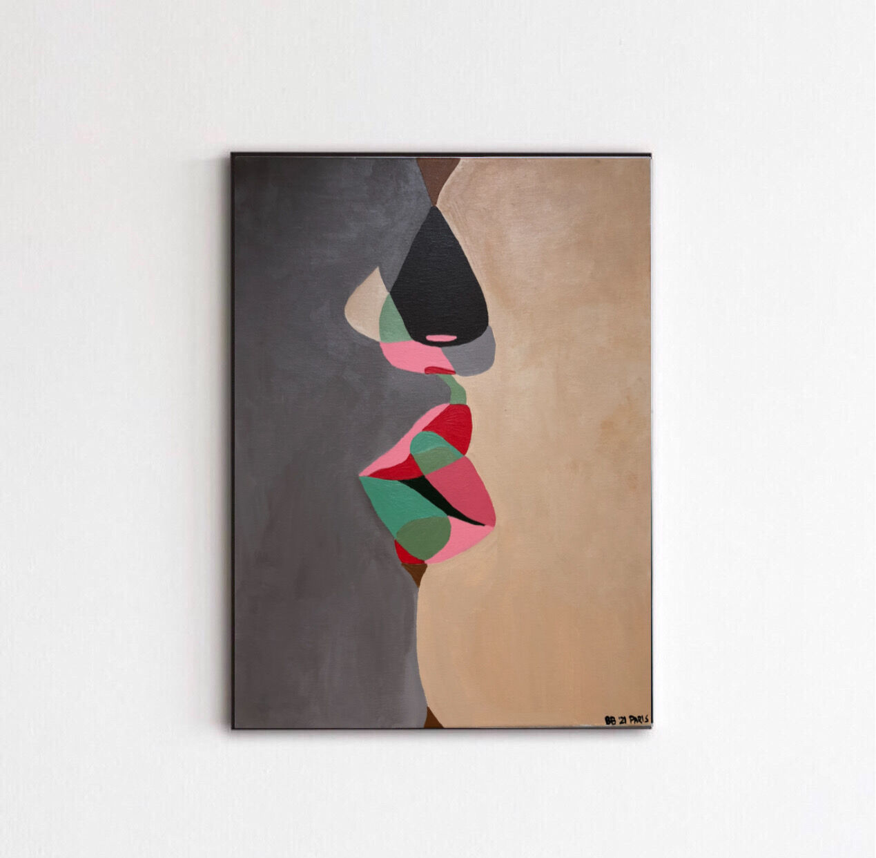 Abstract acrylic painting Kiss 100x81 by Bodasca