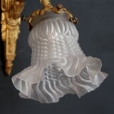 Paire d'appliques murales en laiton tulipe ancienne en verre vintage