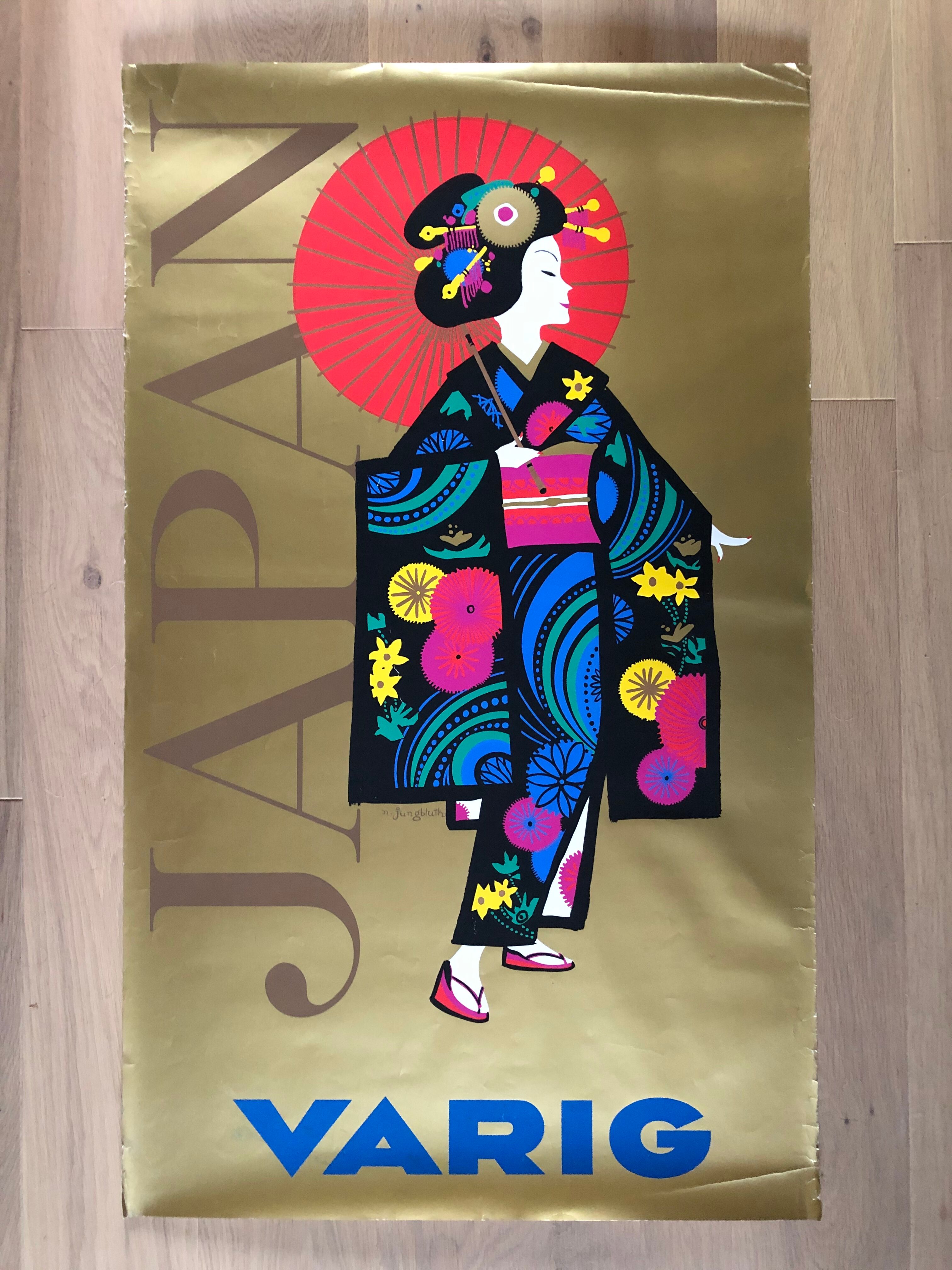 Old poster serigraphed by Jungbluth for Varig - Japan -