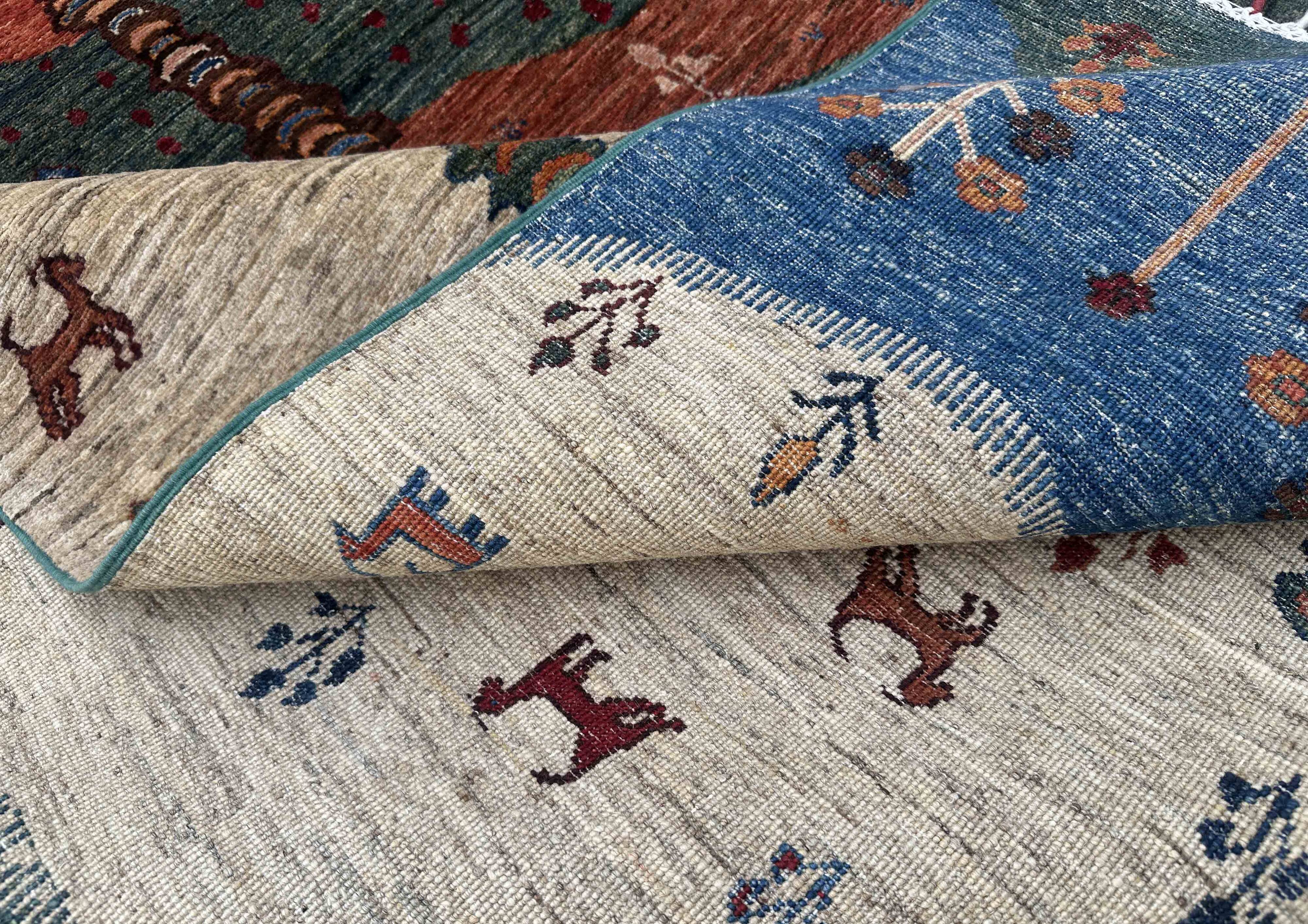 Gabbeh-Style Hand-Knotted Wool Rug with Abstract Landscape – 238×175 cm